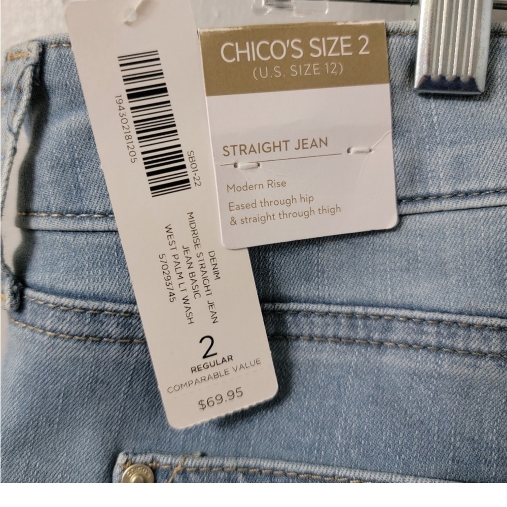 CHICO’S STRAIGHT LEG WEST PALM LIGHT WASH JEANS NWT SIZE 2R =12 / LG